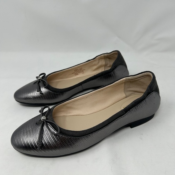 Cole Haan Keira Ballet Flats Pewter Lizard Embossed Leather Women’s 7.5 B NEW - Picture 4 of 9